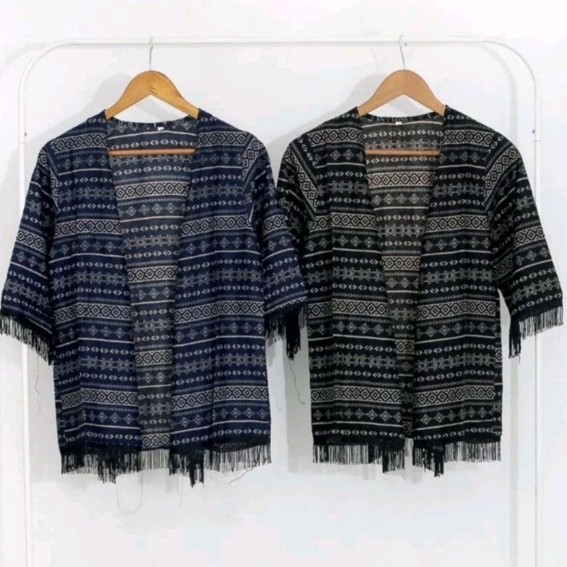 cardigan bohemian outer etnik motif batik rumbai tribal boho etnic kardigan