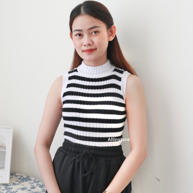 AIS | Turtleneck Casey - Knit Baju Rajut Buntung Wanita - Atasan Inner Manset Rajut Tanpa Lengan