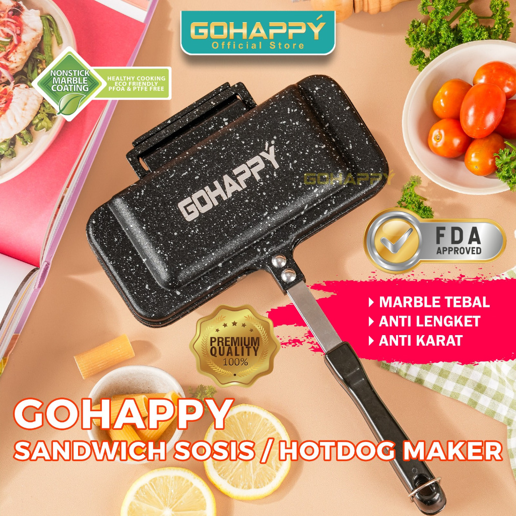 GOHAPPY Cetakan Sandwich Sosis maker tanpa listrik - ANTI LENGKET - PANCI ROTI WAJAN DOUBLE PAN Baha