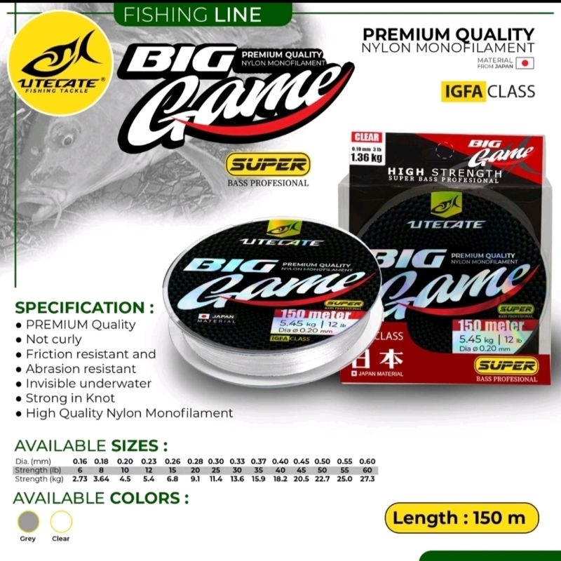 benang senar pancing nylon utecate big game 150 M