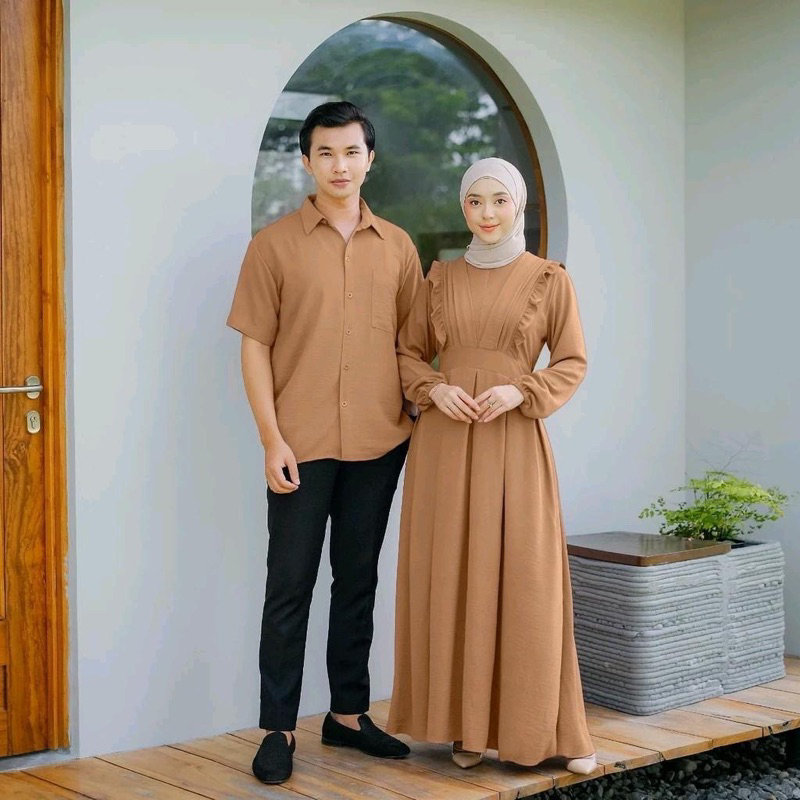 COUPLE SET - MIFA GAMIS DAN KEMEJA CRINKLE AIRFLOW STANDAR DAN JUMBO // COUPLE SET WANITA DAN PRIA /