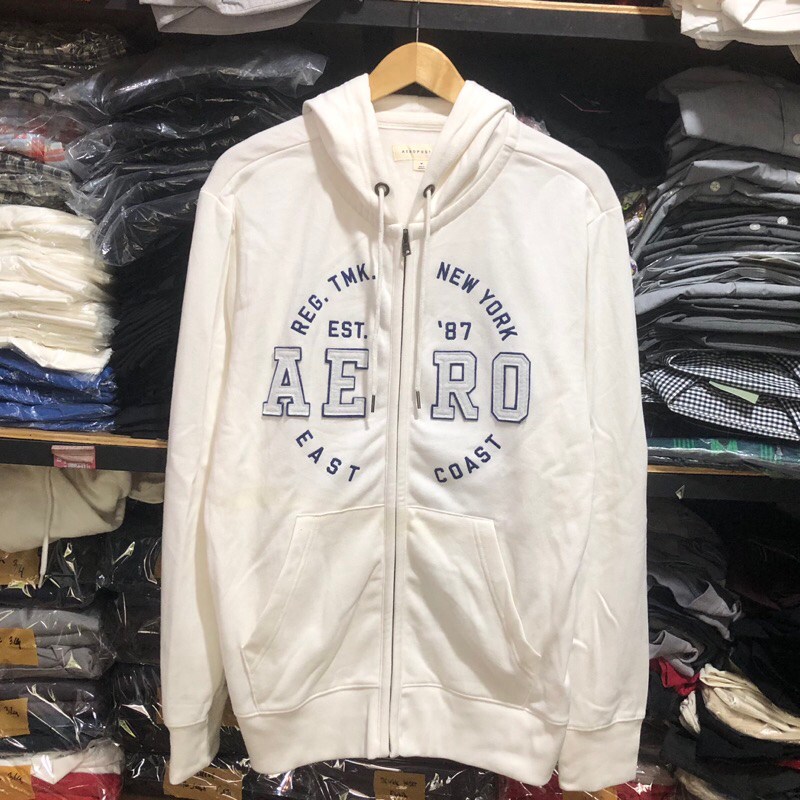 AEROPOSTALE NEW YORK HERITAGE ZIP-HOODIE WHITE