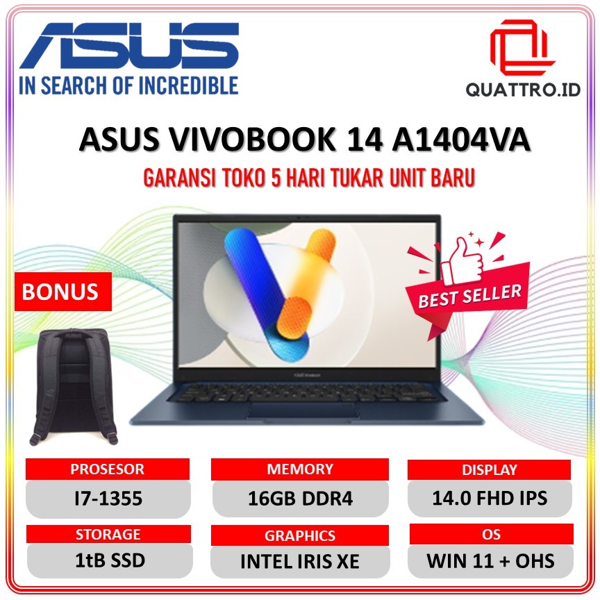 Asus Vivobook 14 A1404VA Intel Core i7-gen 13// 16GB// 1TB SSD Win11+Office2021