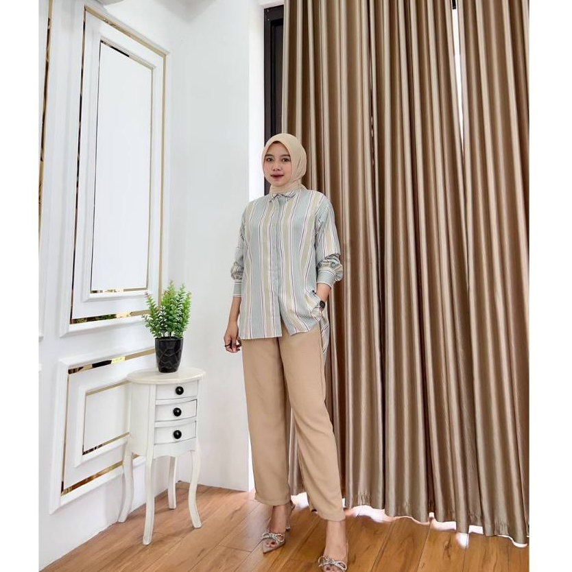 ZAYNA STRIPY SET SHAKILA / SETELAN WANITA SALUR GARIS GARIS BUSUI OVERSIZE