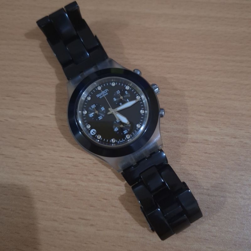 Swatch Irony Diaphane Fullblooded Black Jam Tangan Pria