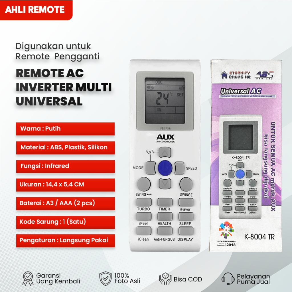 Remot AC AUX Inverter Multi Universal / Remote AC AUX ASW-07A4/NA