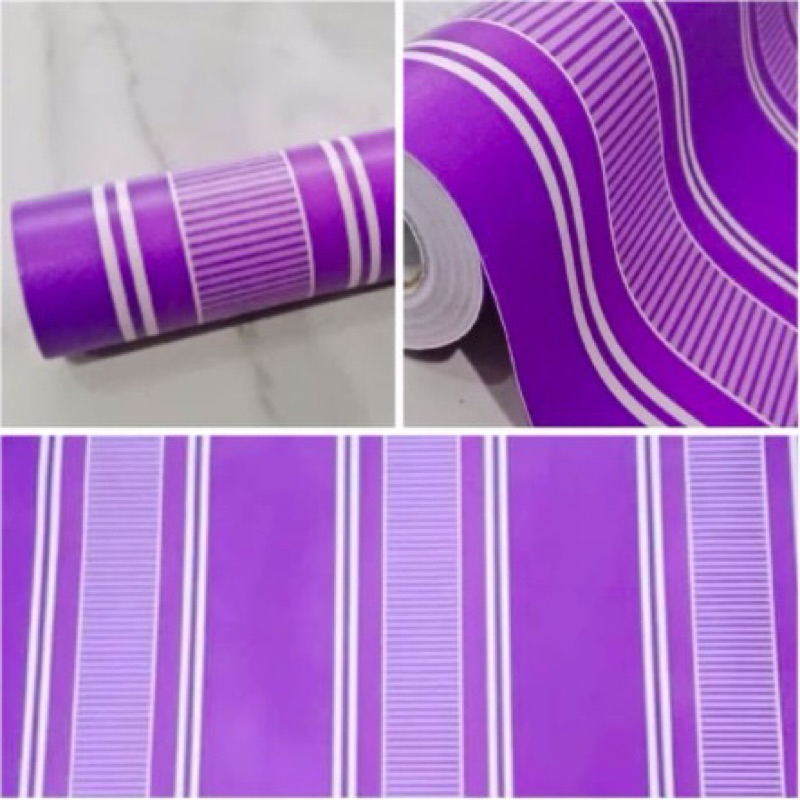 Terlaris Wallpaper Dinding Murah Berkualitas | Ungu Garis Putih