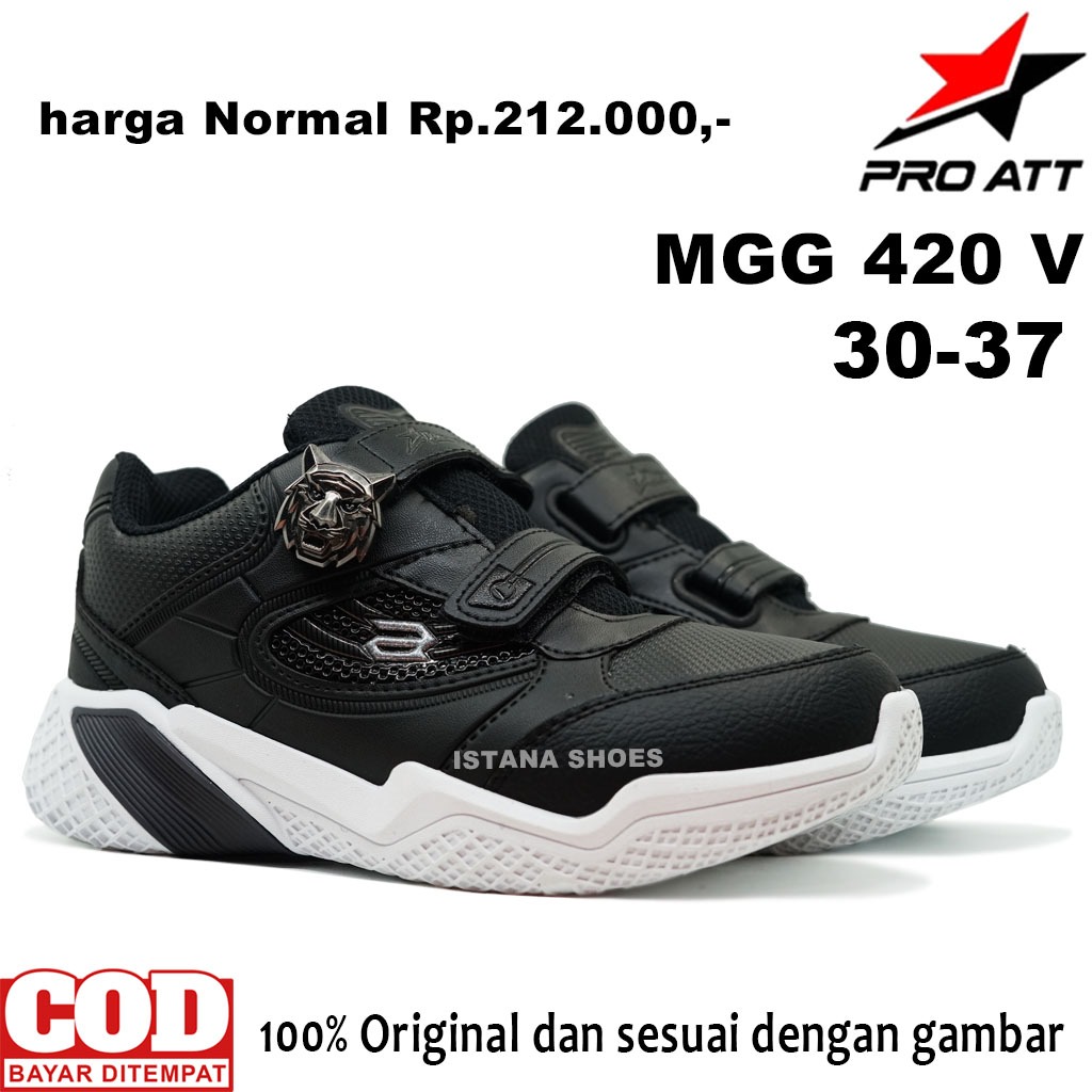 SEPATU PRO ATT MGG V  MAGNET, SEPATU SEKOLAH ANAK LAKI LAKI PEREMPUAN TK SD SMP HITAM PUTIH PEREKAT 