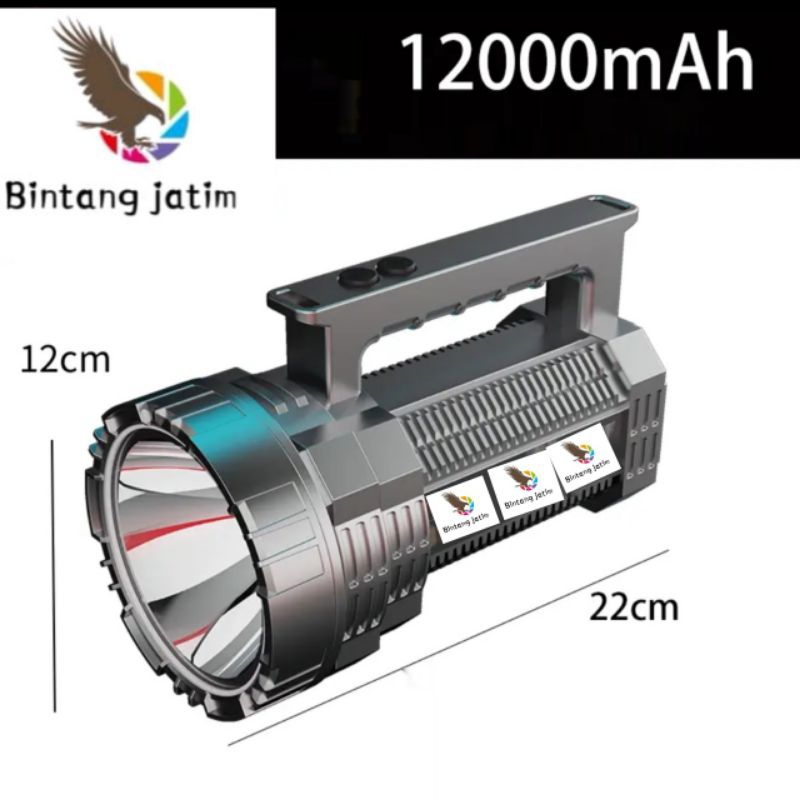 Senter Led Jumbo Super Terang 100W / Senter Led Jarah Jauh Baterai LItium 12000Mah