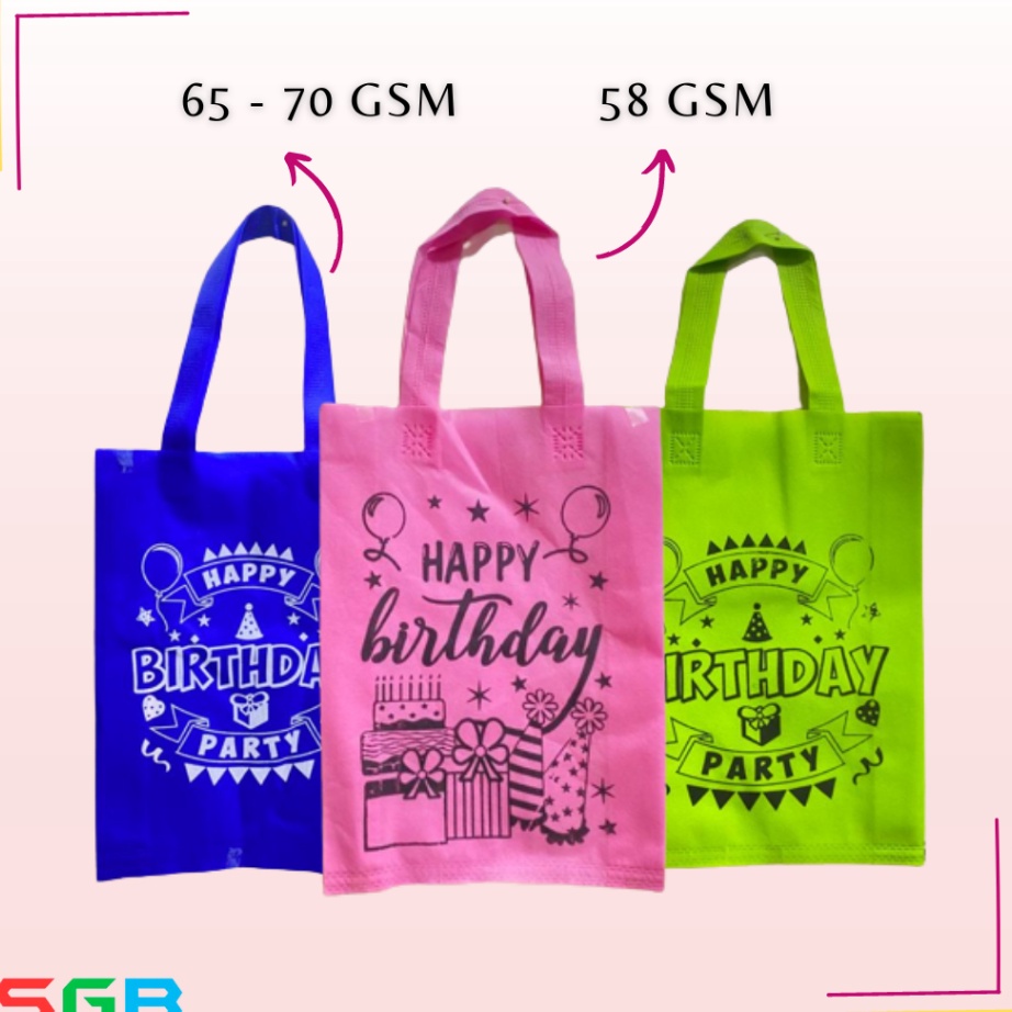 

Kesempatan Emas harga per LUSIN Goodie Bag HBD Ultah Tali uk 25x35x8 7gsm 58gsm Tas Kain Motif