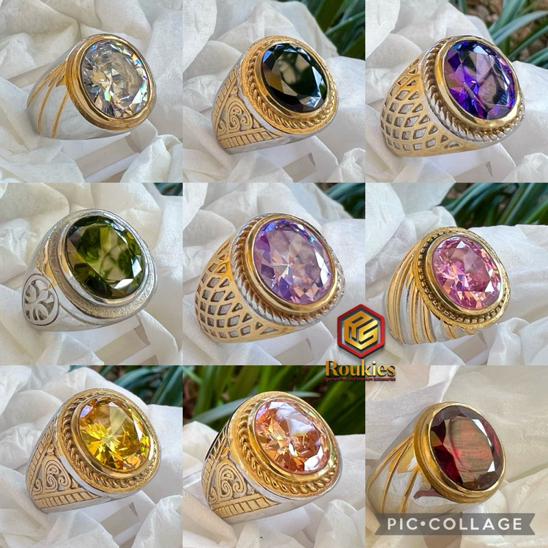 CINCIN BATU AMERICAN DIAMOND OVAL CUT 10x12mm RING TITANIUM TANAM