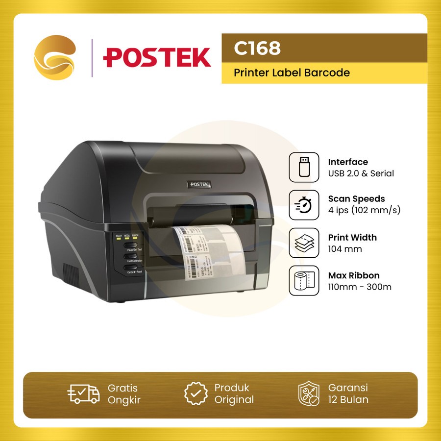 

POSTEK Barcode Printer C168 Label Resi Printer Label C 168 USB