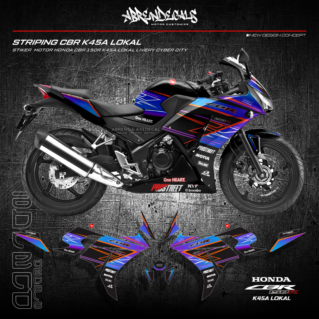 STRIPING CBR K45 LOKAL LIVERY CYBER CITY / STIKER MOTOR HONDA CBR 150R K45A DESIGN CUSTOM VARIASI / 