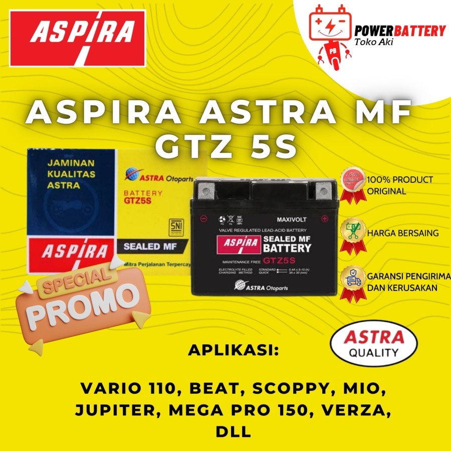 Aki motor Aspira Astra GTZ5S GTZ 5S Beat Blade CRF 150L New Mega Pro 150  Revo Scoopy Supra X  Vario