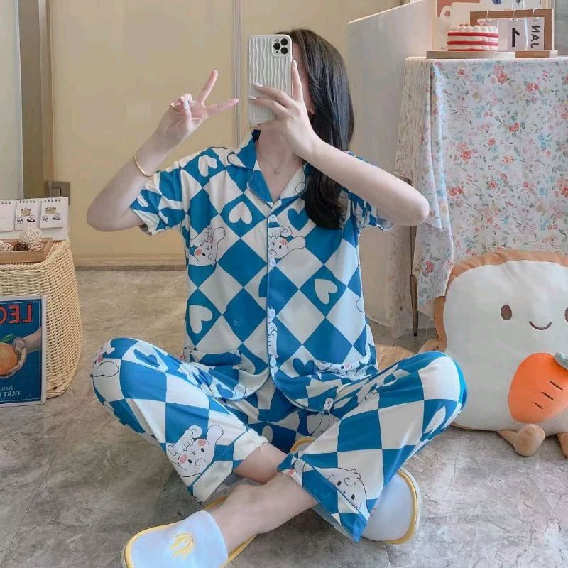Piyama Set Wanita BTS Sanrio peanuts unicorn Betty Boop Pooh Baju Tidur Celana Panjang