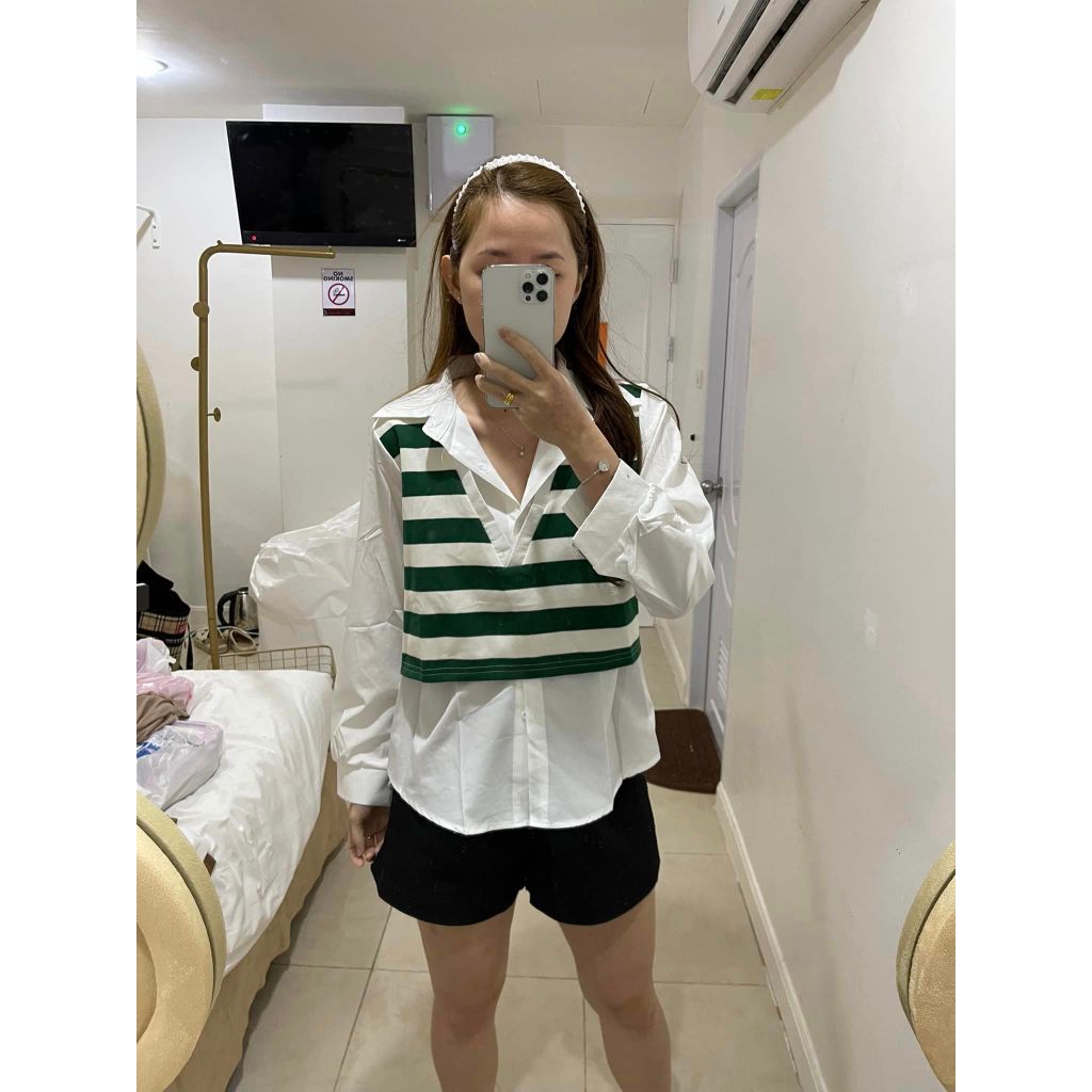 Baju Atasan Kemeja Wanita Import BKK Warna Hijau Hitam dan Coklat - Kemeja Fashion - Quality Premium