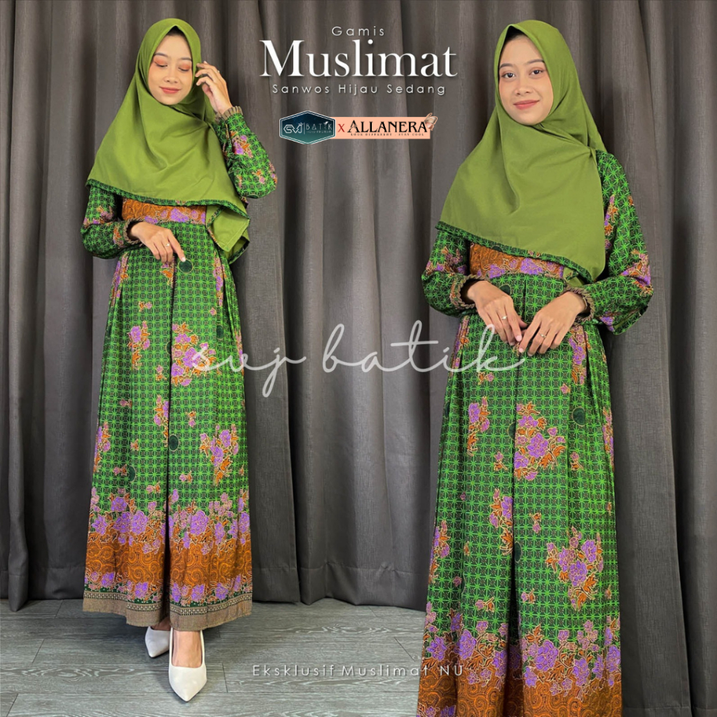 Gamis muslimat nu batik baju seragam set jilbab pengajian wanita bahan sanwos bsy premium