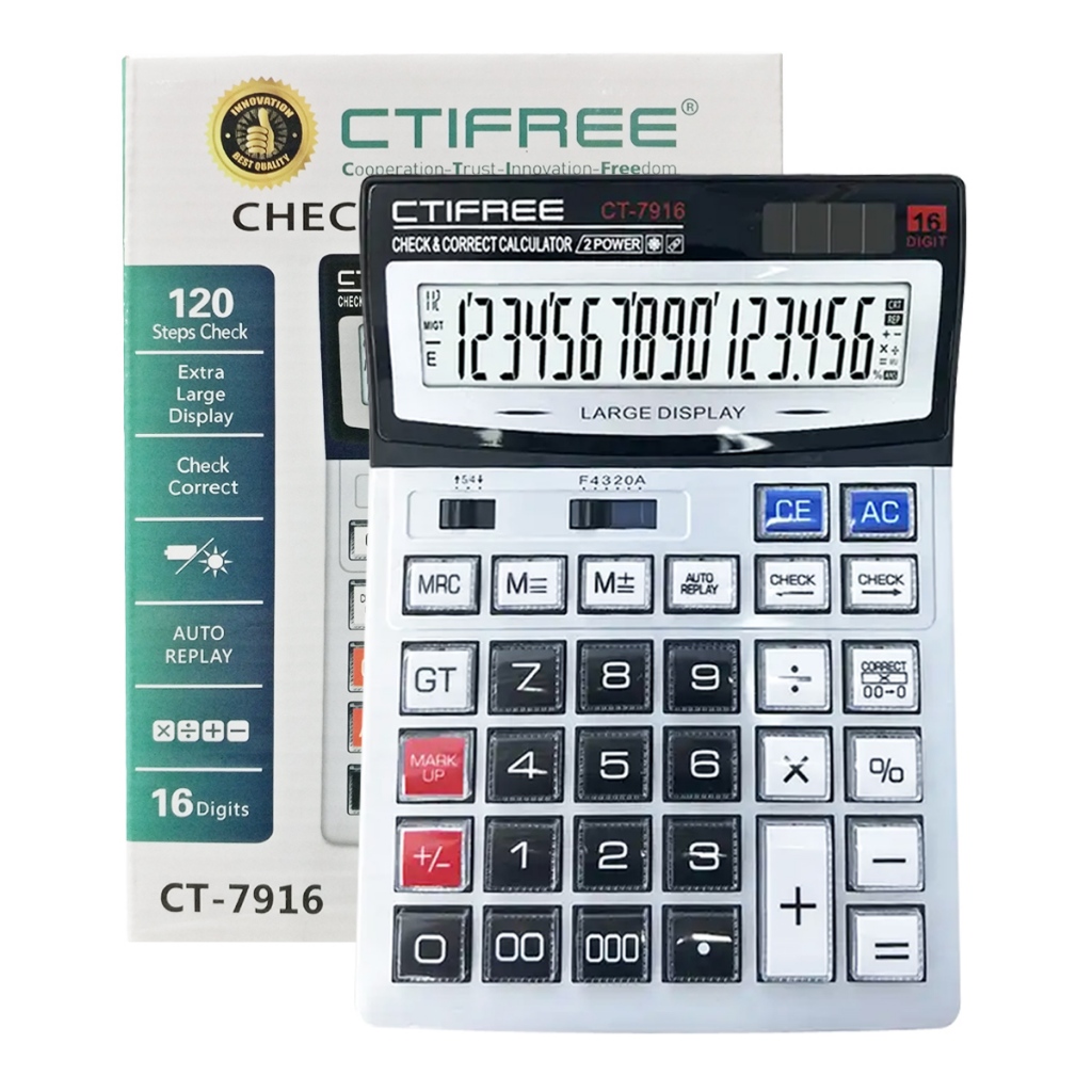 

KALKULATOR CTIFREE CT-7916 Calculator 16 Digit Dengan 2 Power Battery & Sinar Design Elegan Extra Large Display