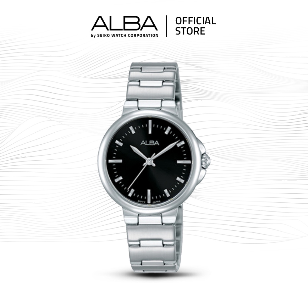 Alba Jam Tangan Wanita AH8425 / AH8425X1 Quartz Black Dial Stainless Steel Strap Watch