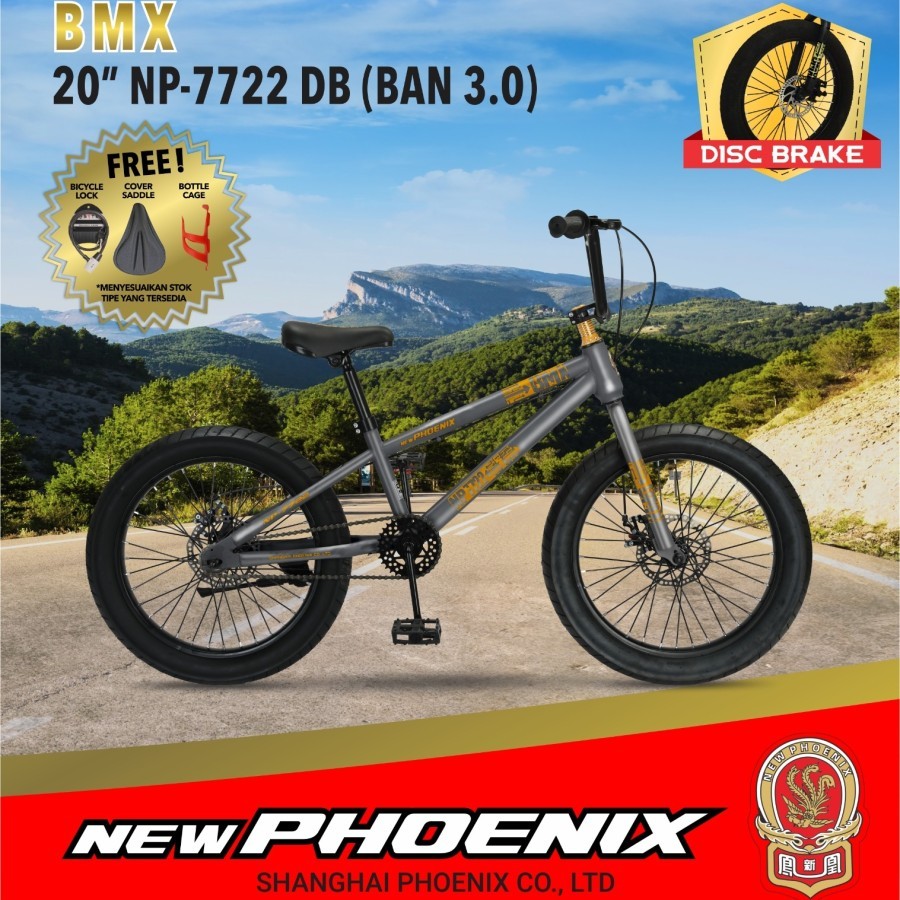 Sepeda Anak Laki BMX PHOENIX 7722 DB Rem Cakram 20 Inch Ban Jumbo 3.0