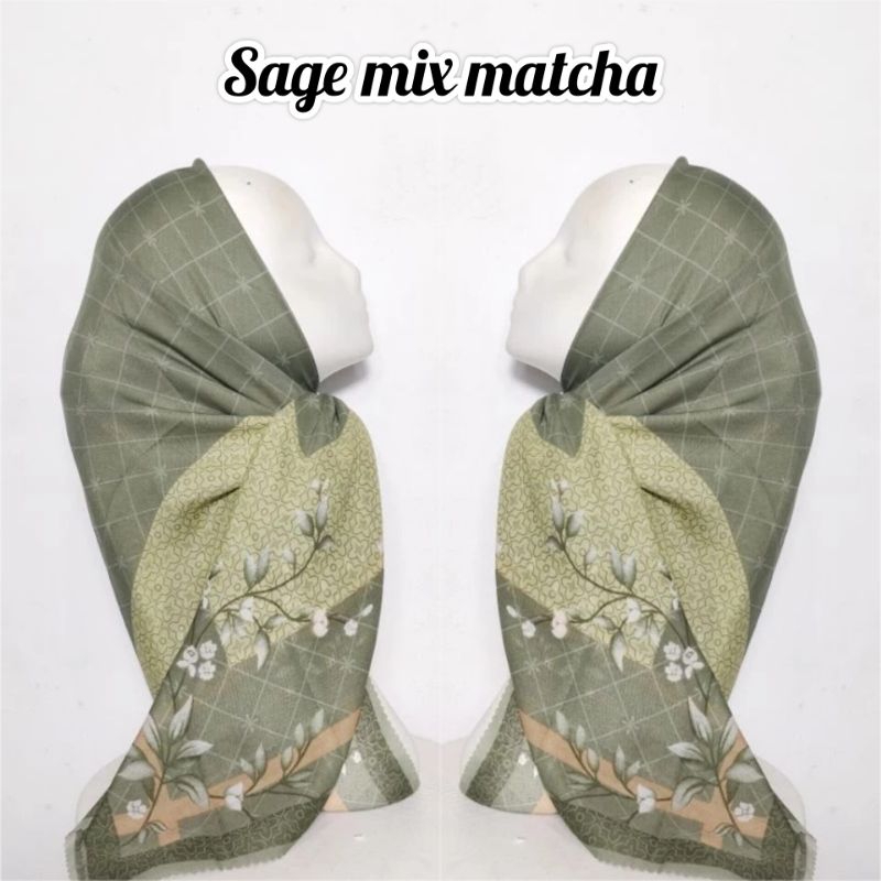 Hijab voal motif sage mix matcha /Hijab voal premium
