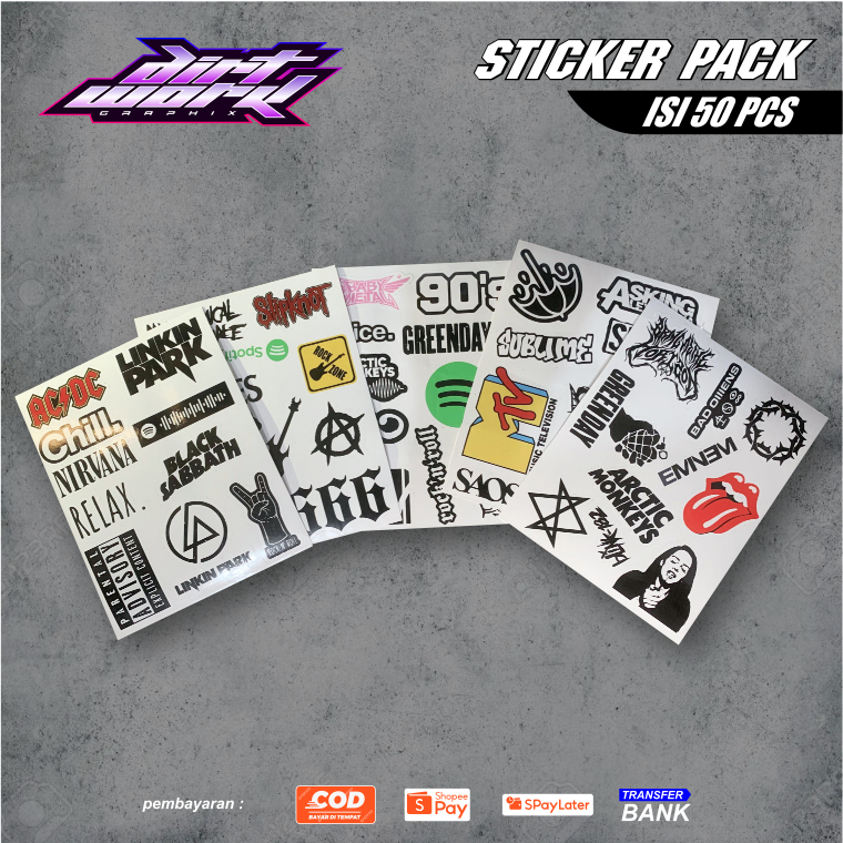 

50 PCS STICKER LOGO BRAND DAN BAND AESTHETIC ANTI AIR UNTUK LAPTOP CASE TUMBLER KOPER HP DAN HELM HOLOGRAM