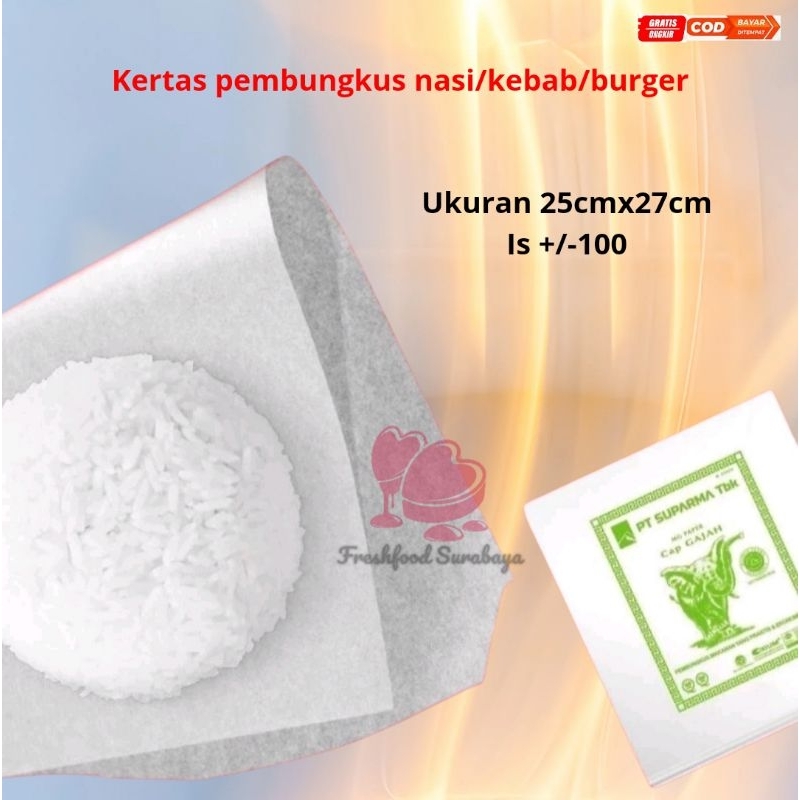 Kertas putih pembungkus nasi 1pak 100lembar