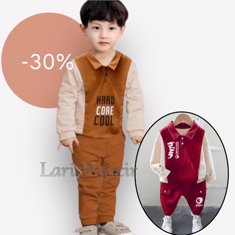 Setelan Baju Kerah Sweater Anak Lakilaki 1-5 Tahun Motif Hard Core Cole Bahan Babytery Flace Terbaru