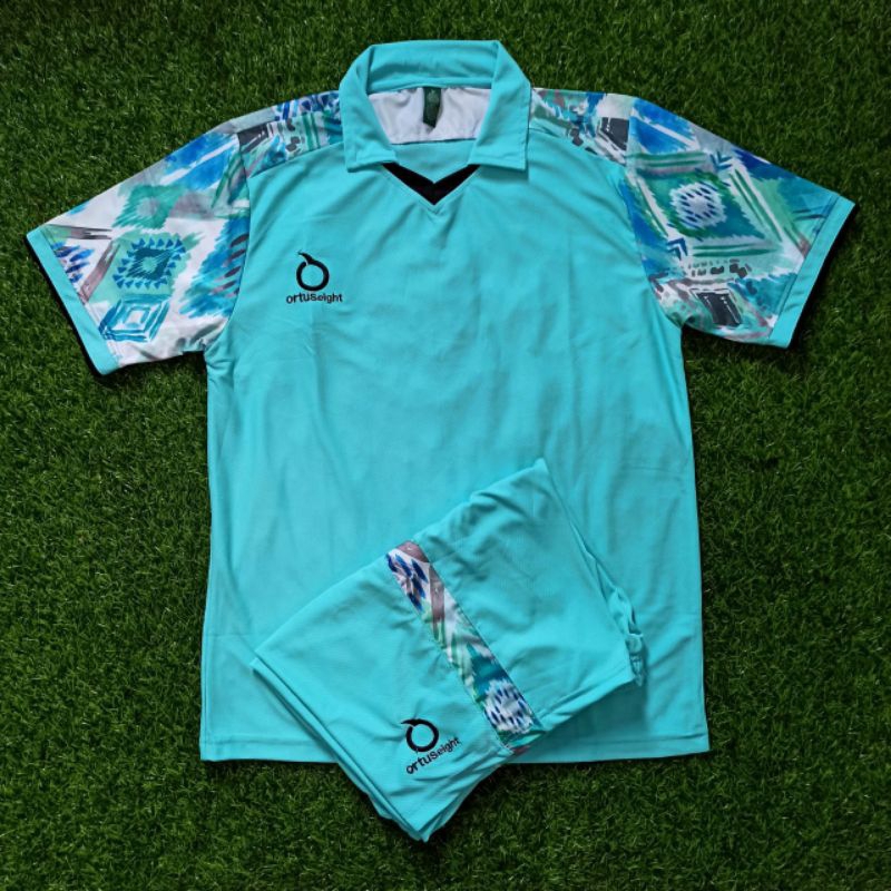 Stelan Jersey Futsal Ortuseight toska Grey Gradasi Hitam peach motif Sa logo Bordir