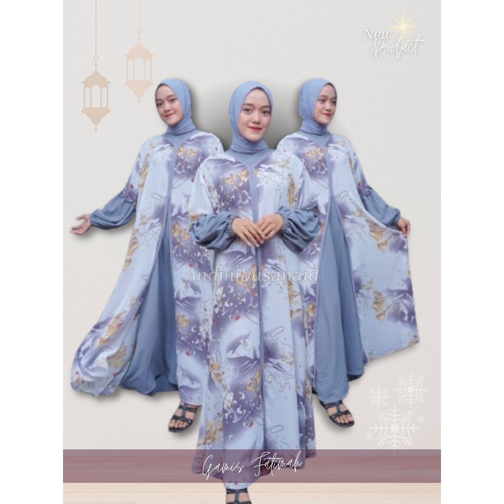 ANDINI Gamis FATIMAH 2in1 Ceruty Printing Motif Bunga Iner Outer Dewasa