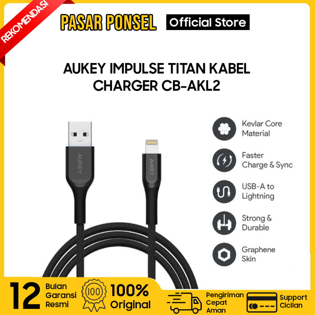 AUKEY IMPULSE TITAN KABEL CHARGER CB-AKL2 LIGHTNING KEVLAR 2M TERMURAH