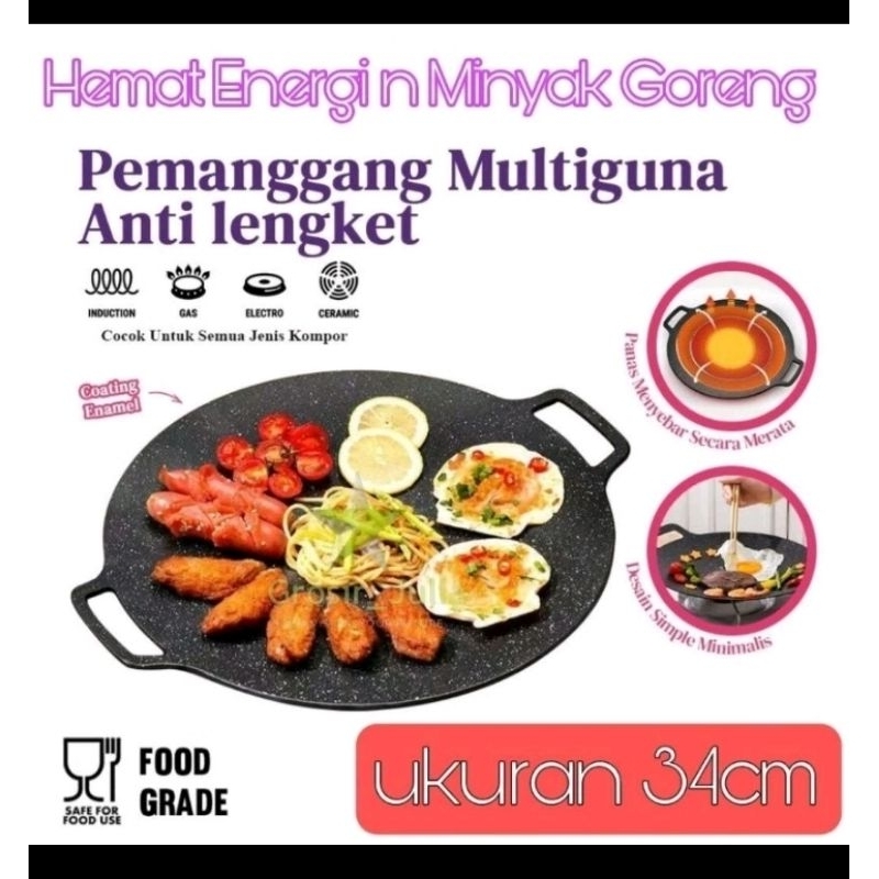 Wajan konduksi alat pemanggang BBQ anti lengket multiguna Korean Grill Pan