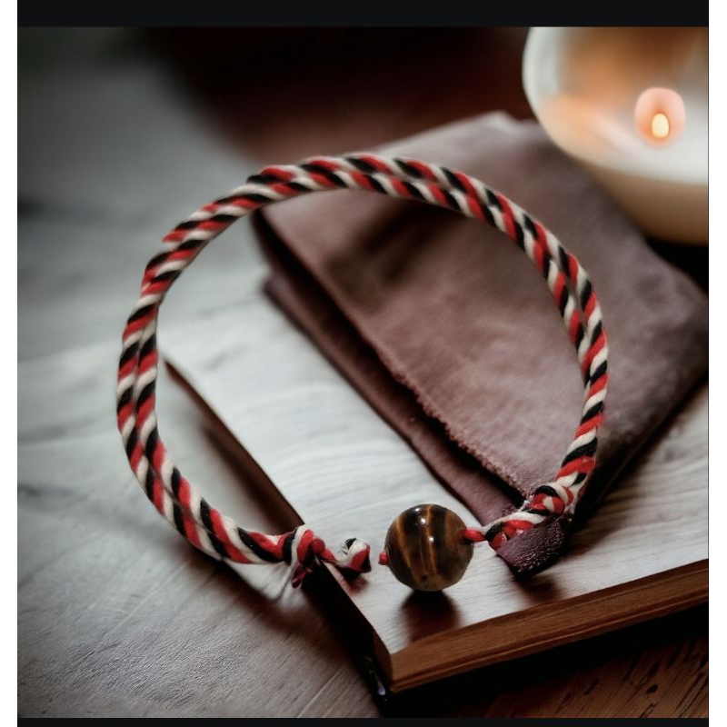 Gelang Tridatu Batu Tiger Eye Premium Asli Kalimantan Handmade Warna Merah Hitam Putih Model Tali Se