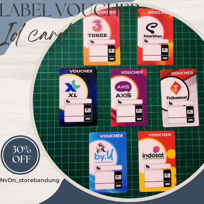 Label Voucher Kuota dan Kartu perdana bahan Id Card dengan mode poutret dan landscape