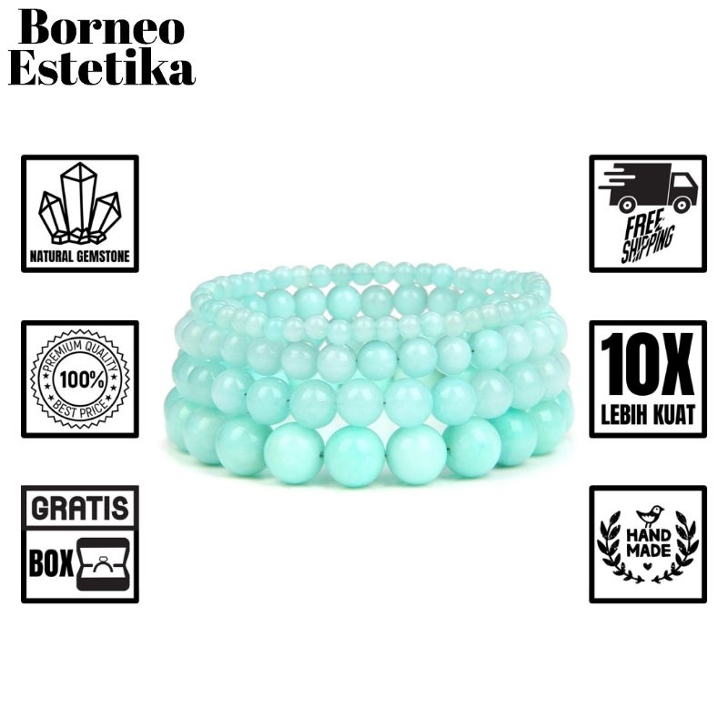 Borneo Estetika - Gelang Batu Asli Kalimantan Warna Biru Natural Gemstone Blue Amazonite