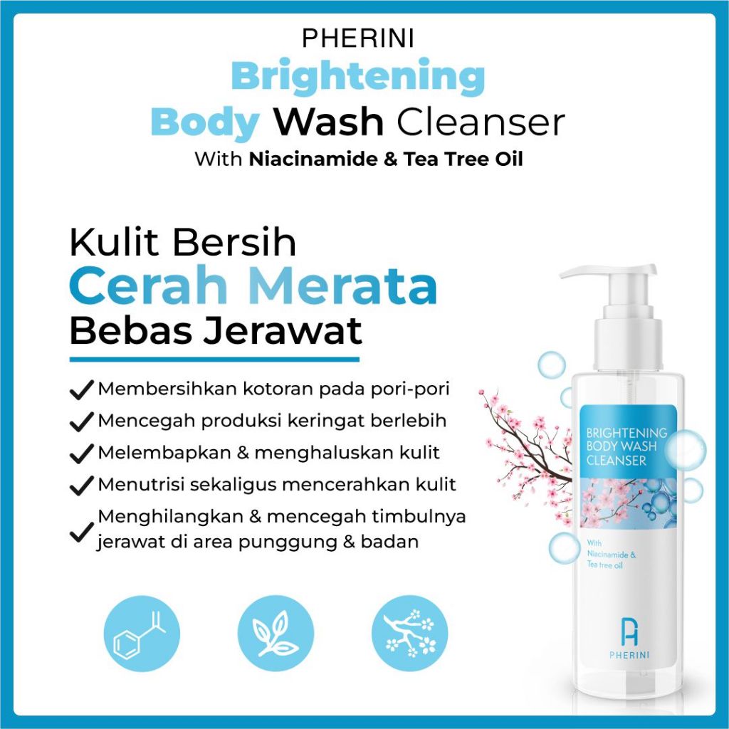 PHERINI Brightening Body Wash Cleanser Sabun Mandi Cair - With Niacinamide + Tea Tree Oil 520 ml