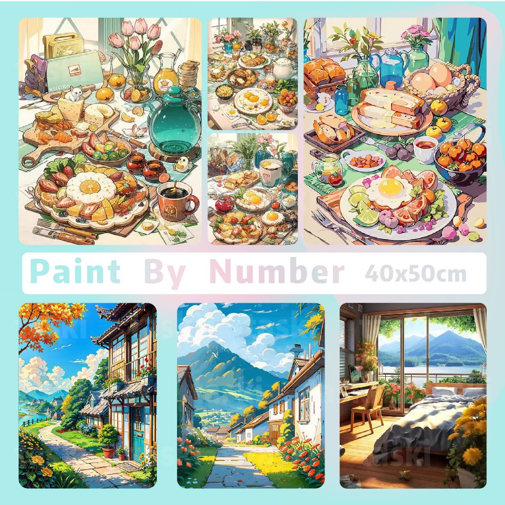 

(WITH FRAME)Paint By Number 40x50cm DIY Paint Kit with Frame Digital Painting Landscape Cartoon Anime SeriesKids Adult Canvas Paint By Number Kit Digital Oil Painting DIY Paint By Number