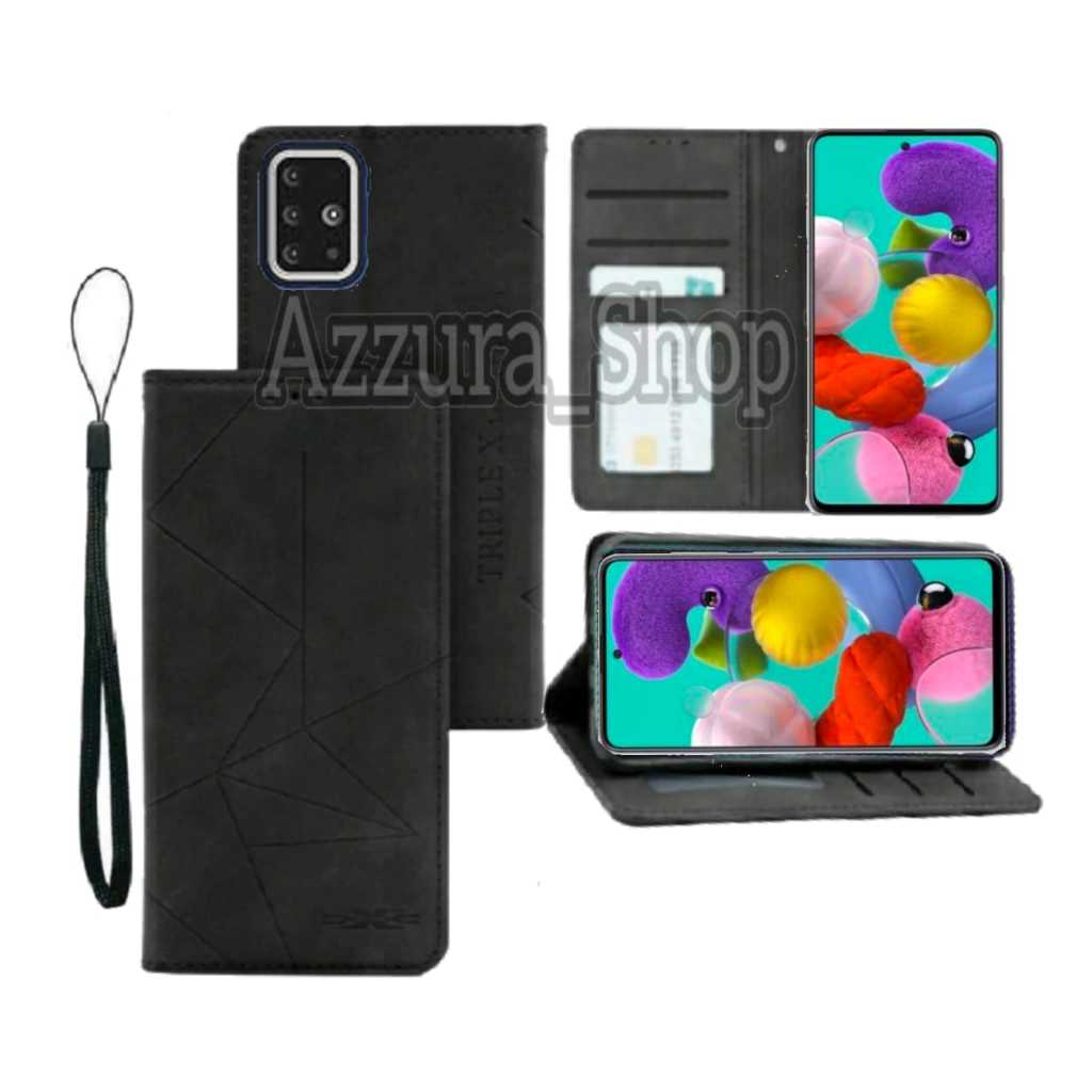 Case Flip SAMSUNG GALAXY A51 Casing Magnet Kulit Flip Cover Leather Premium Dompet Motif HP