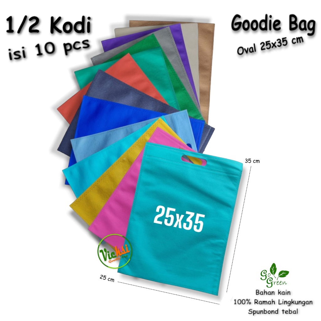 

1 Pak isi 10 Tas Kain Spunbond Goodie Bag Model Oval Polos Ukuran M 25x35 Untuk Kantong Belanja Lipat Kemasan souvenir Ultah / Ulang Tahun Paper bag Hampers Pernikahan Bingkisan Snack suvenir Mika toples Goodybag Haji Umroh Murah Kodian Ramah Lingkungan