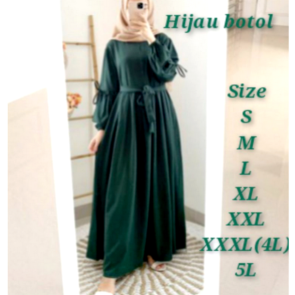 Dres Gamis Dress Emak Ibu Warna Hijau Botol Jotol Jumbo Simpel Polos Busui 2024 2XL 3XL 4Xl XXL XXXL