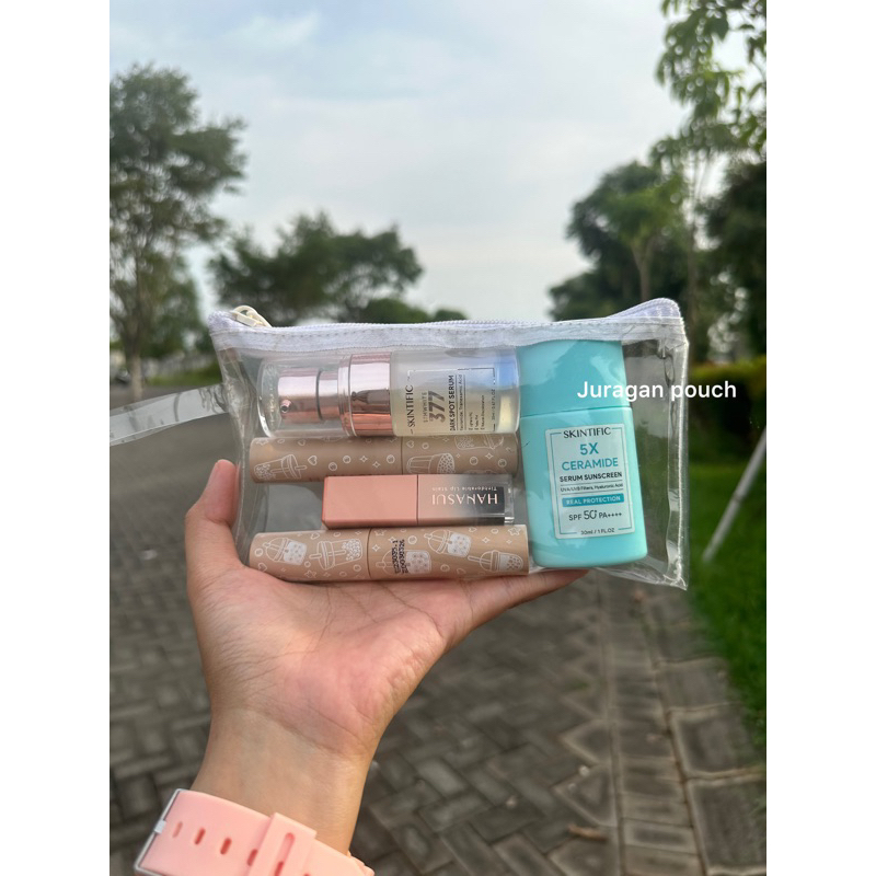 (minimal order 100)pouch mika bening pouch clear pouch skincare dompet skincare souvenir pouch kosme