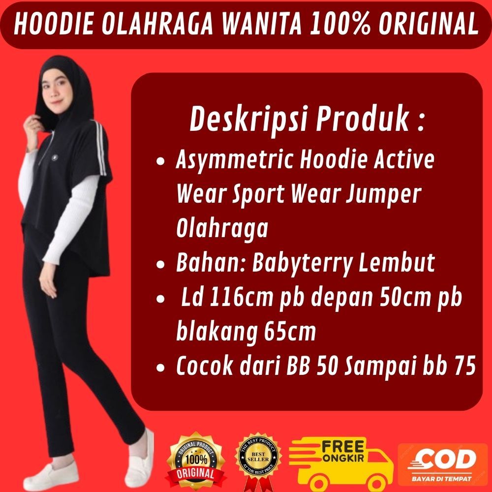 Asymmetric Hoodie Olahraga Wanita Muslim Jumper Lari Bersepeda