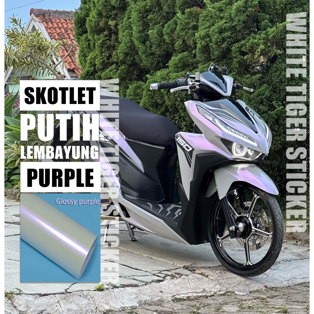 SKOTLET STIKER MOTOR PUTIH LEMBAYUNG UNGU SKOTLET PUTIH LEMBAYUNG PURPLE SKOTLET PUTIH BUNGLON UNGU