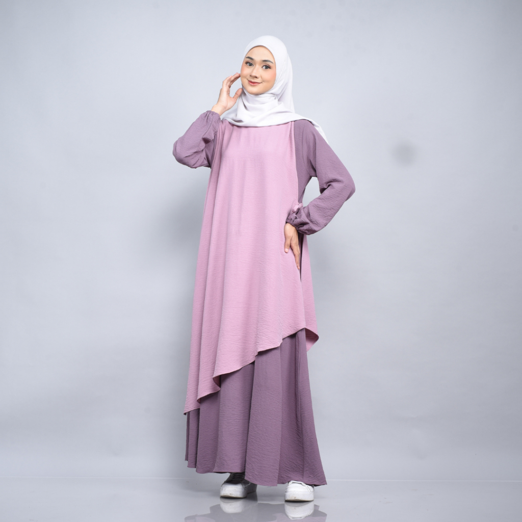Shabiyan 456 Gamis Set Dress | Dress 2 in 1 | Muslimah Outer Dress | Xania-Taupe