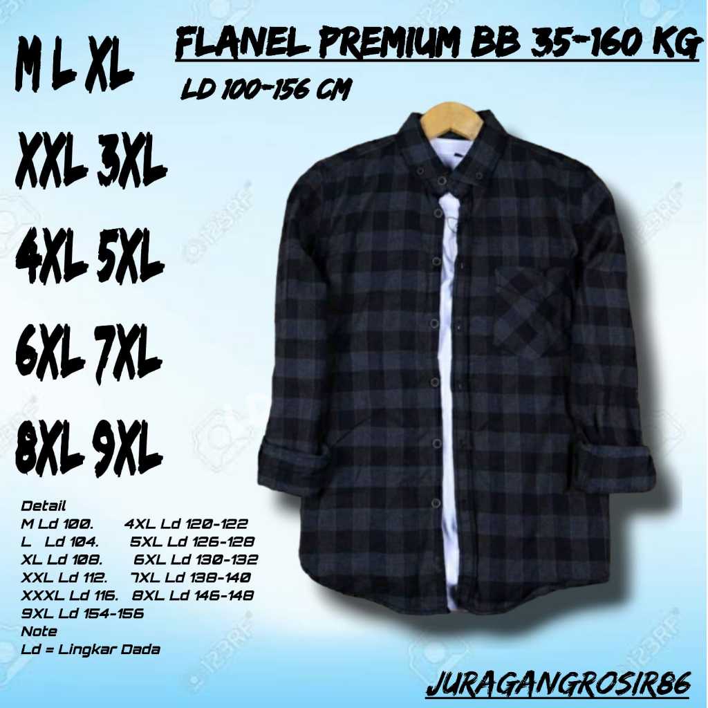 Flanel Jumbo Kotak-Kotak Pria Wanita Premium Lengan Panjang Bigsize LD 100 110 120 130 140 150 Casua