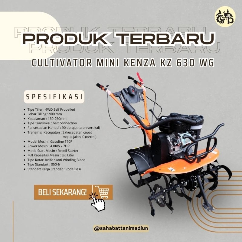 KENZA Mesin Cultivator KENZA KZ630 Tiller Untuk Bajak Sawah Ladang Basah Ladang Kering