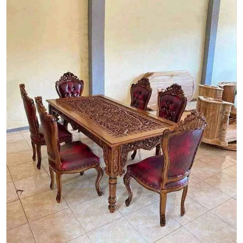 meja makan kayu jati ukiran