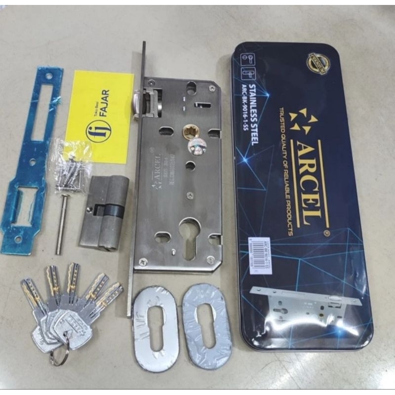 Kunci pintu besi kayu double pintu ganda body pelor roller stainless steel tebal Arcel