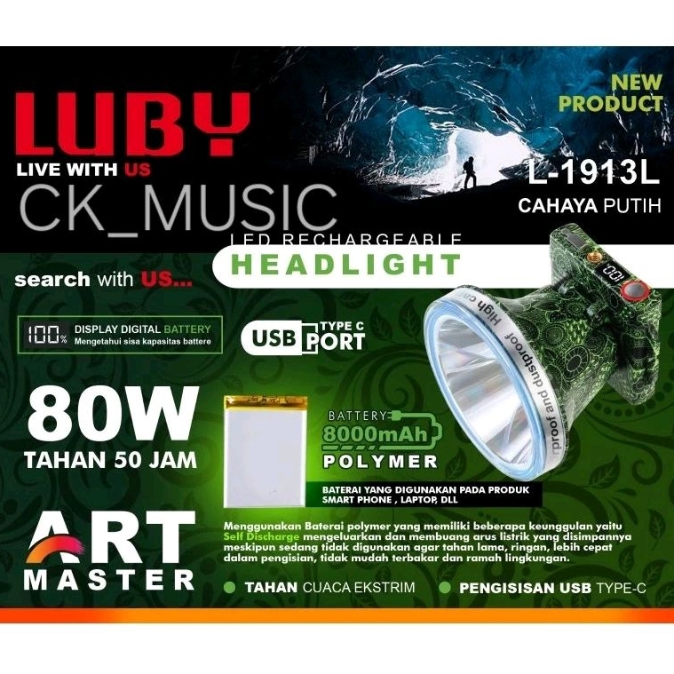 Senter Kepala Luby L1913 80W ,Senter Head Luby 80Watt L 1913 ,Head Light Luby 1913 80W ,Senter Luby