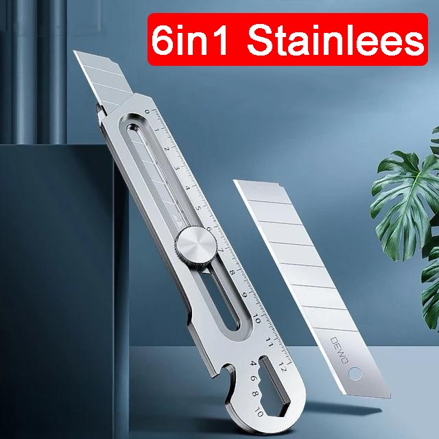 

6in1 Pisau Cutter 18mm multifungsi baja cuter besi stainless besar 10pc mata pisau cutter pisau pemotong kertas